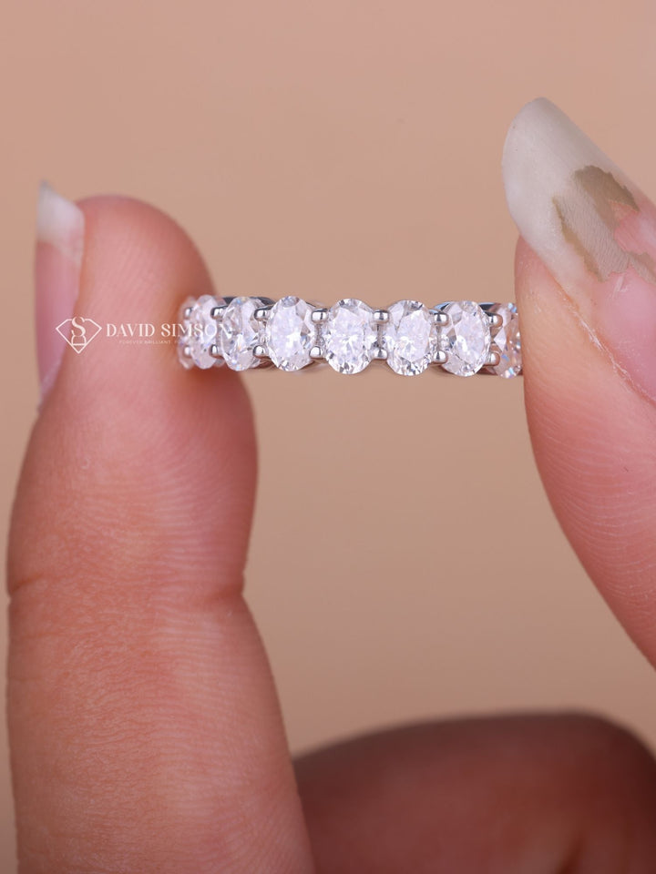 Oval Cut Moissanite Diamond Full Eternity Shared Prongs Wedding Band