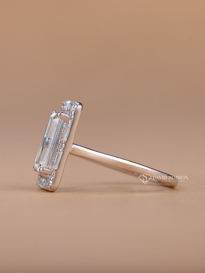 1.60CT Elongated Emerald Cut Moissanite Halo Cluster Diamond Engagement Ring