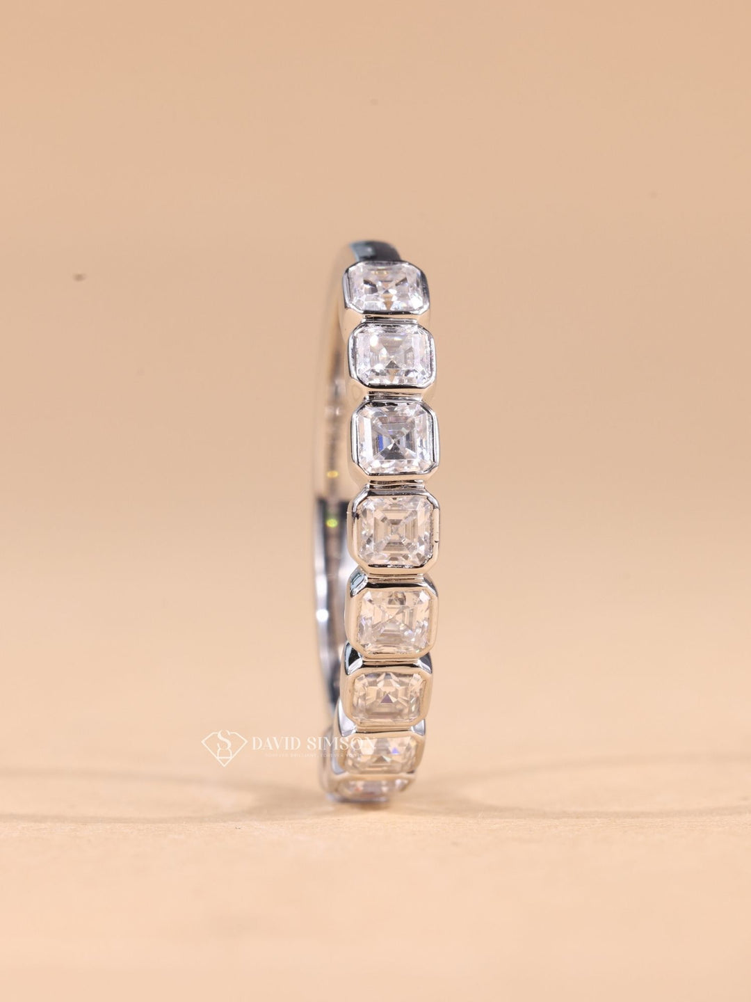 Bezel Set Asscher Cut Moissanite Diamond Half Eternity Wedding Band
