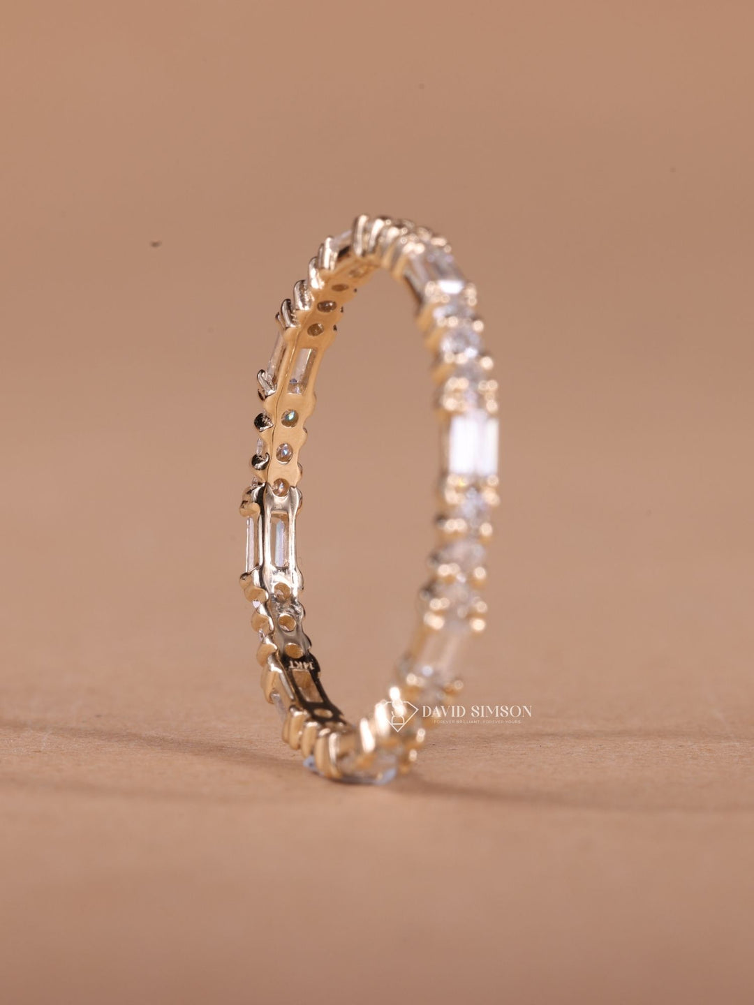 Round & Baguette Cut Moissanite Diamond Full Eternity Wedding Band