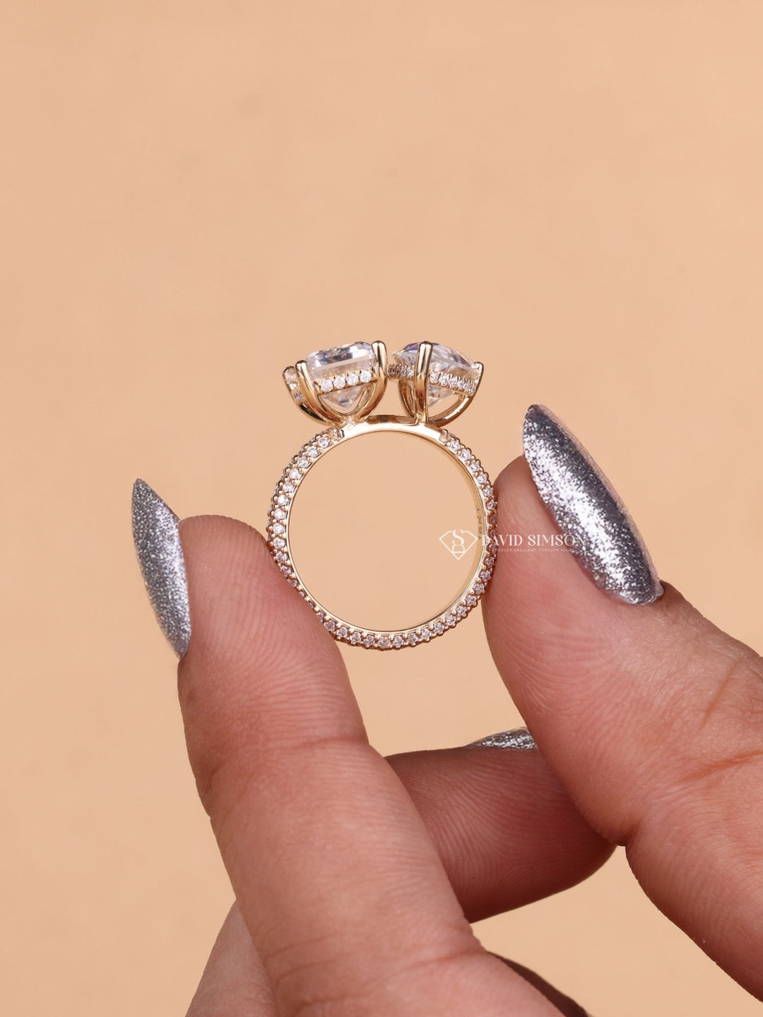 2.0CT Pear & 2.0CT Emerald Cut Moissanite Diamond Toi et Moi Engagement Ring