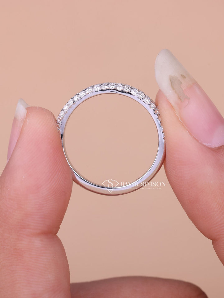 Round Cut Moissanite Diamond Half Eternity Micro pave Wedding Band