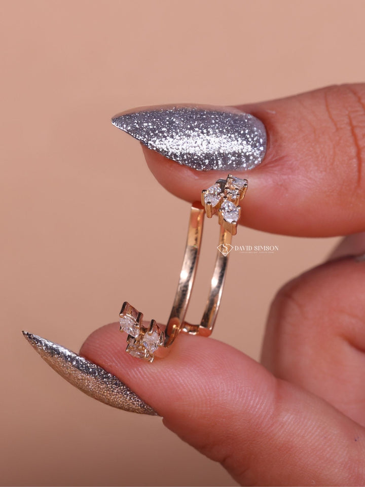 Open Round & Marquise Cut Moissanite Diamond Nature Inspired Wedding Band