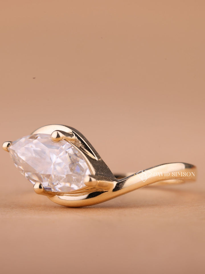 2.0CT-3.0CT Marquise Cut Moissanite Diamond East West Wave Engagement Ring