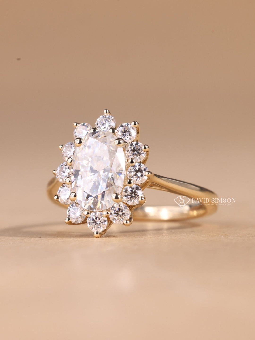 2.0CT-3.0CT Oval Cut Diamond Flower Halo Moissanite Engagement Ring for Her
