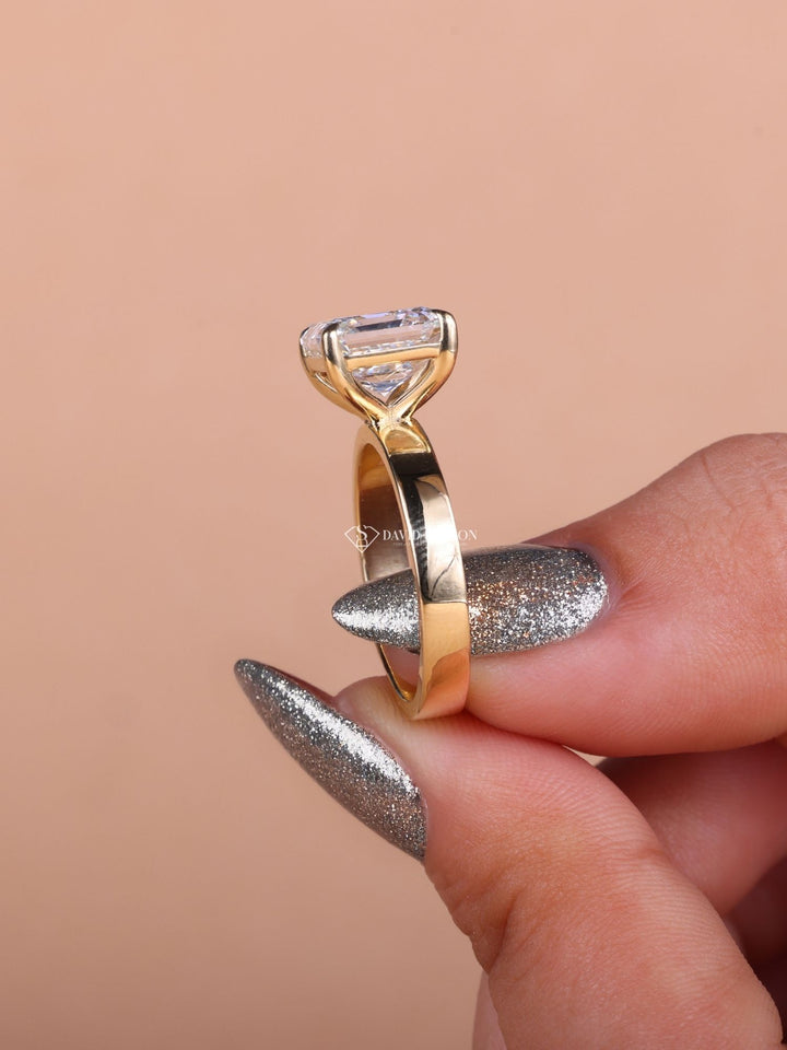 1.50CT-2.50CT Asscher Cut Moissanite Diamond Thick Band Engagement Ring