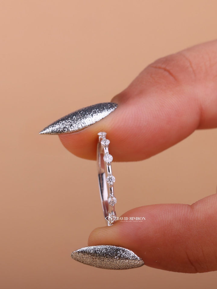 Round Cut Moissanite Diamond Distance Pave Wedding Band