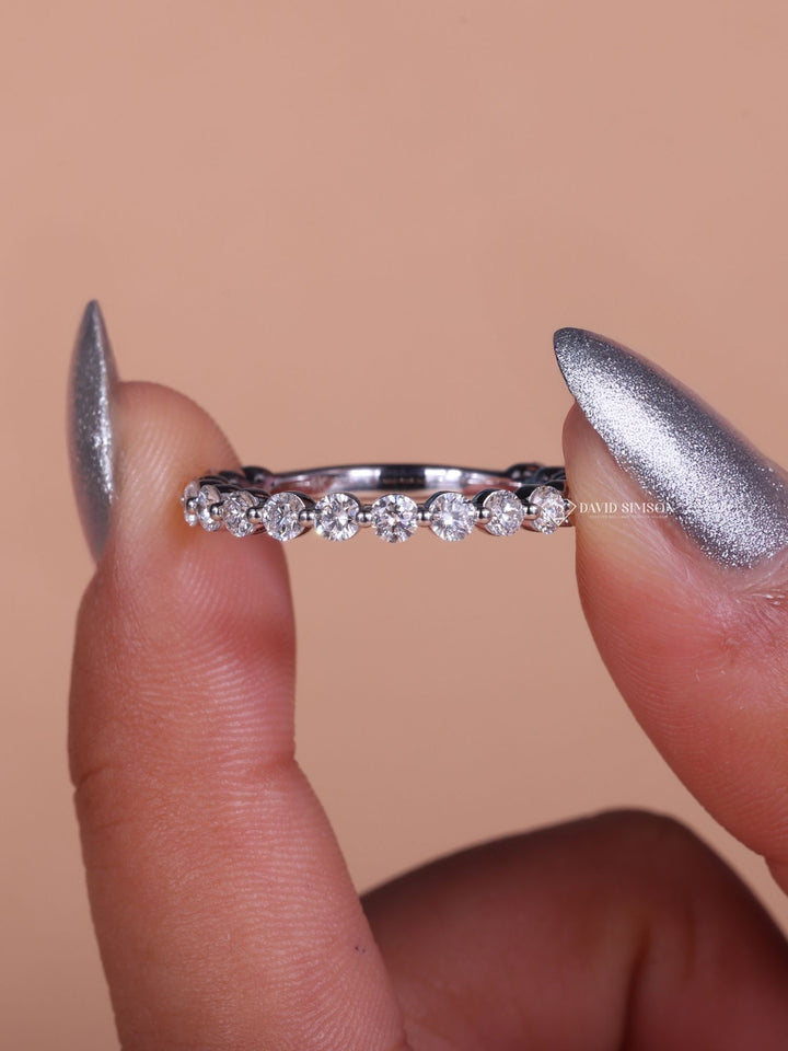 Round Cut Moissanite Diamond Half Eternity Wedding Band