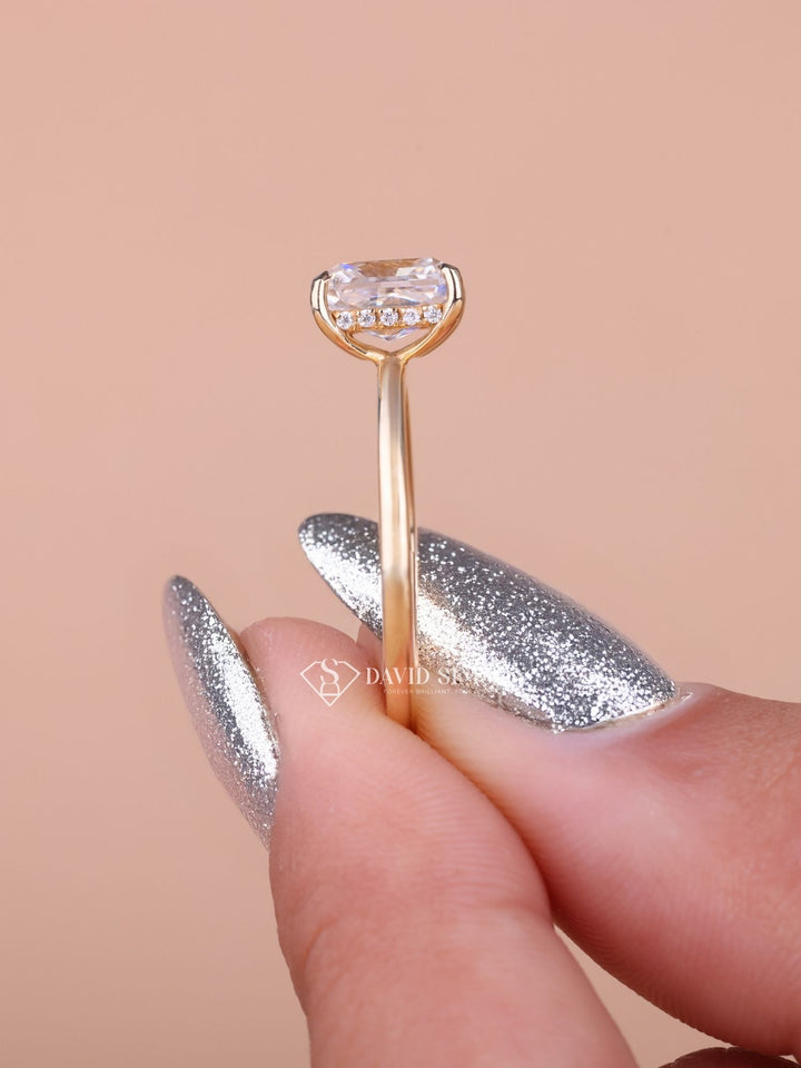 1.0CT-2.0CT Radiant Cut Hidden Halo Moissanite Diamond Engagement Ring