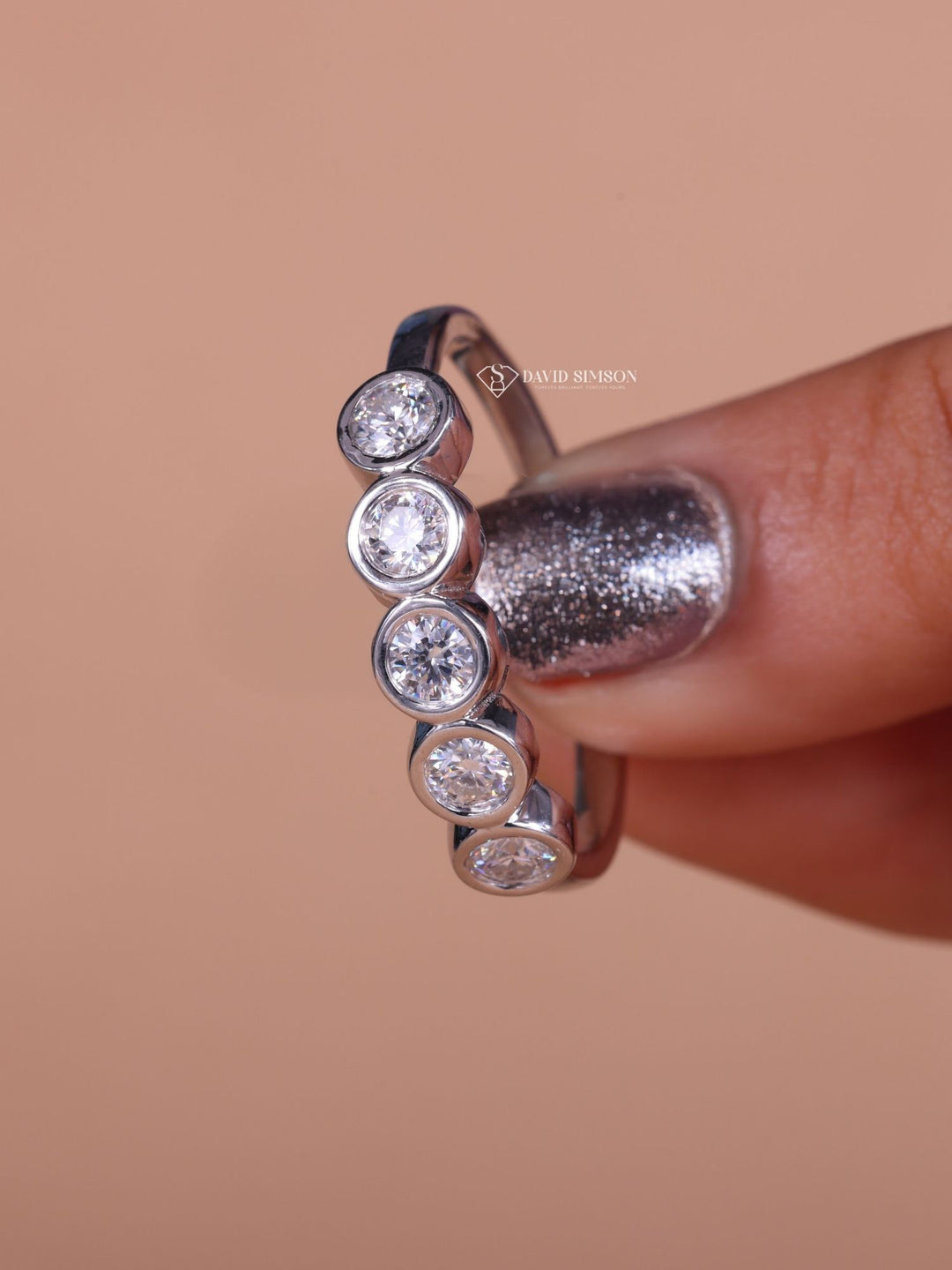 Bezel Set Round Cut Moissanite Diamond Eternity Wedding Band