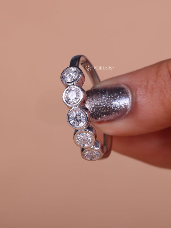 Bezel Set Round Cut Moissanite Diamond Eternity Wedding Band