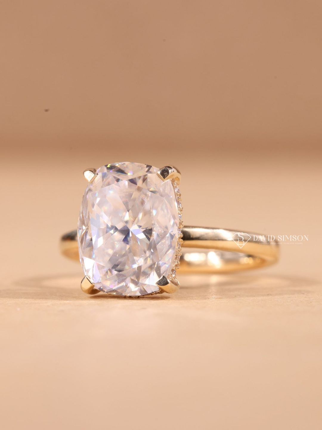 2.0CT-3.0CT Elongated Cushion Cut Diamond Hidden Halo Engagement Ring