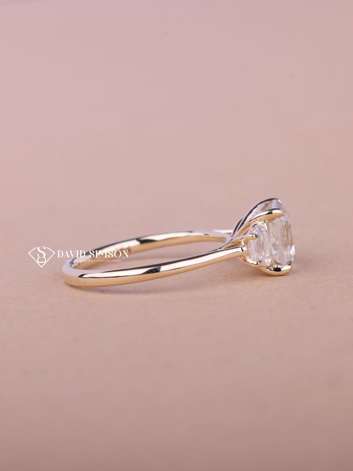 1.0CT-2.0CT Asscher Cut Three Stone Moissanite Diamond Engagement Ring