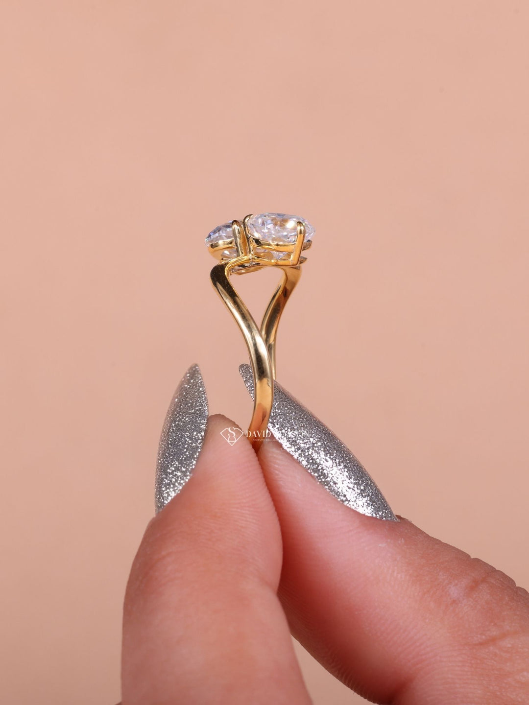 1.50CT Oval & 1.0CT Cushion Cut Moissanite Toi et Moi Diamond Engagement Ring