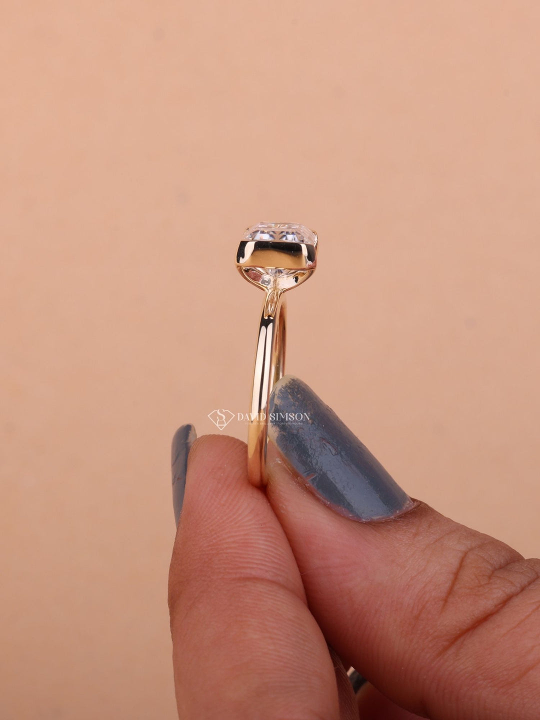 2.0CT-3.0CT East West Emerald Cut Moissanite Diamond Half Bezel Engagement Ring