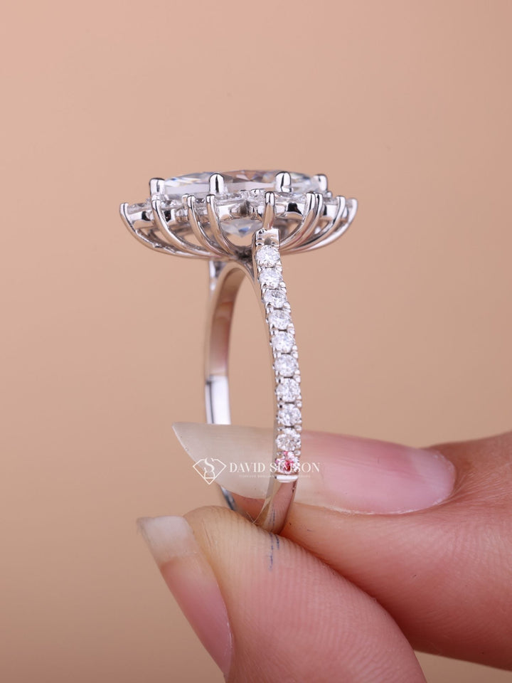 1.50CT-2.50CT Marquise Cut Moissanite Halo Cluster Diamond Engagement Ring