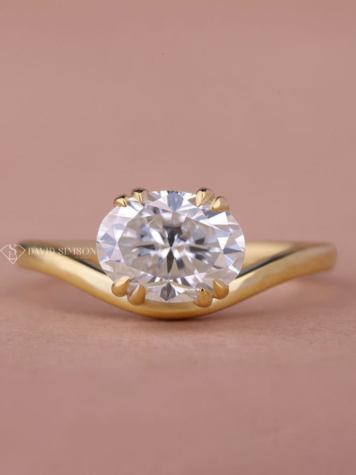 2.0CT-3.0CT East West Oval Cut Moissanite Diamond Wave Engagement Ring