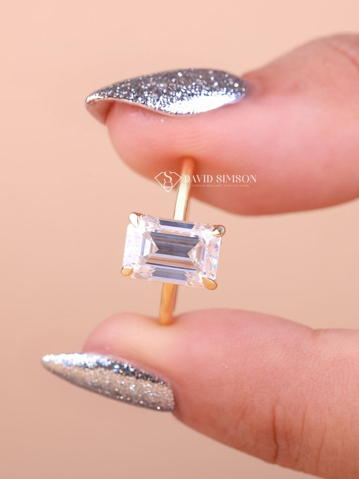 3.0CT-4.0CT Emerald Cut Moissanite Hidden Halo & Solitaire Diamond Engagement Ring