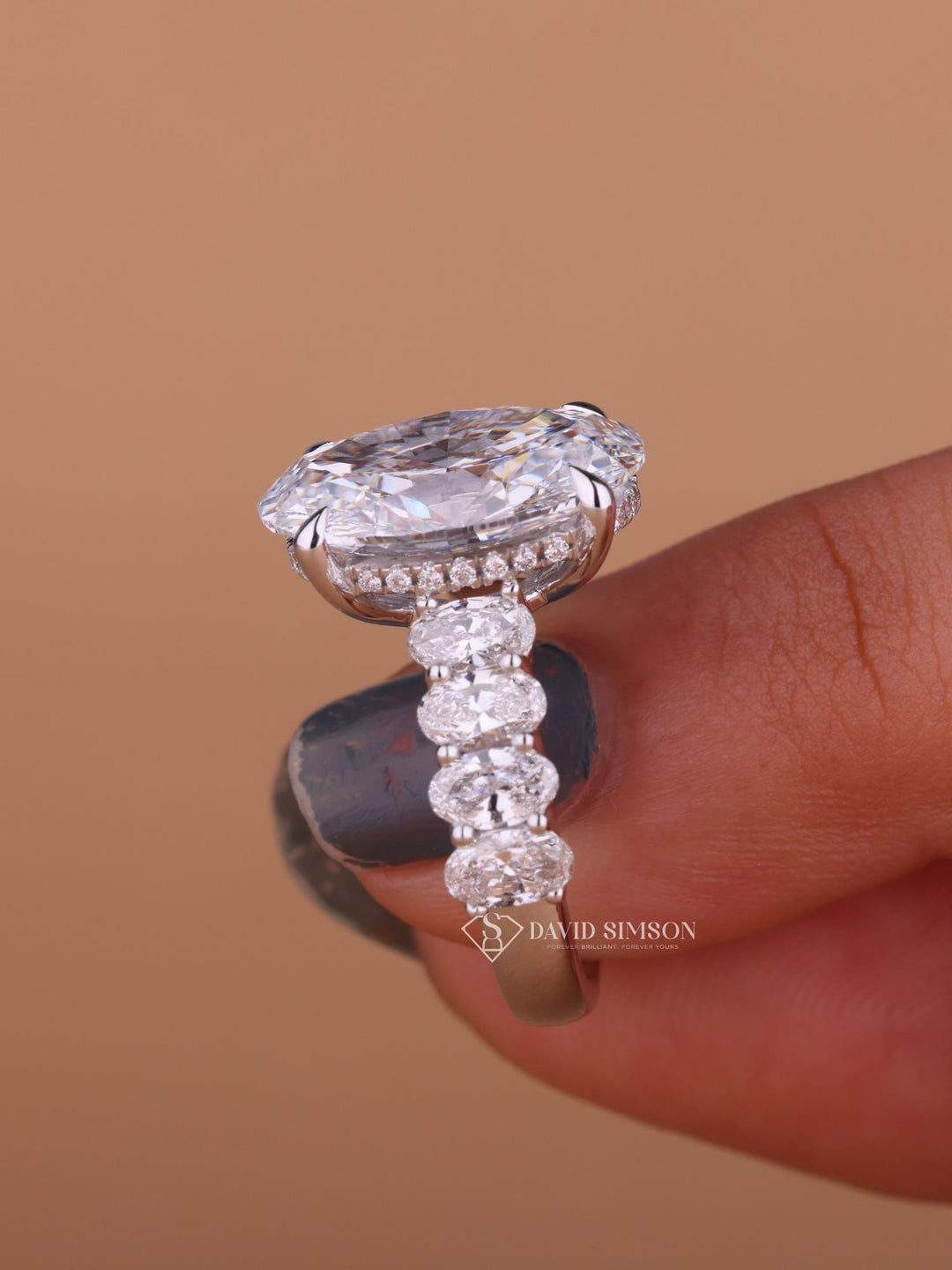 5.0CT-7.0CT Oval Cut Moissanite Hidden Halo & Pave Diamond Engagement Ring