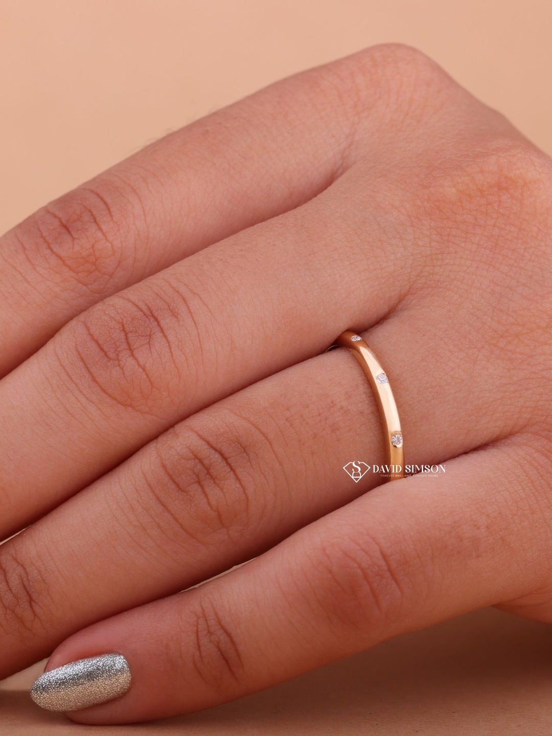 Round Cut Moissanite Diamond Flush Set Wedding Band