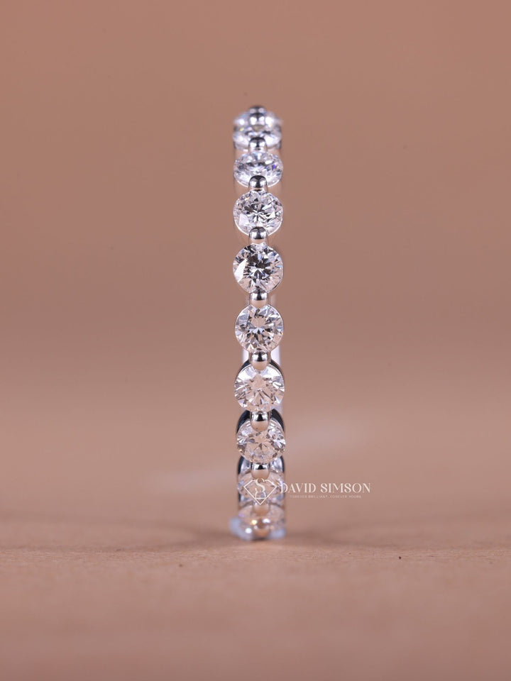 Round Cut Moissanite Diamond Half Eternity Wedding Band