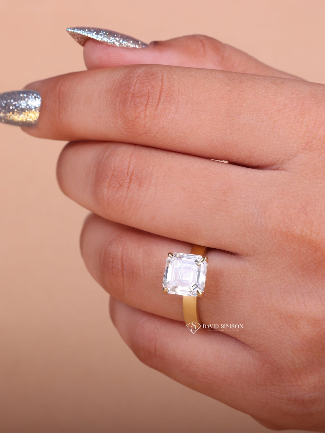 1.50CT-2.50CT Asscher Cut Moissanite Diamond Thick Band Engagement Ring