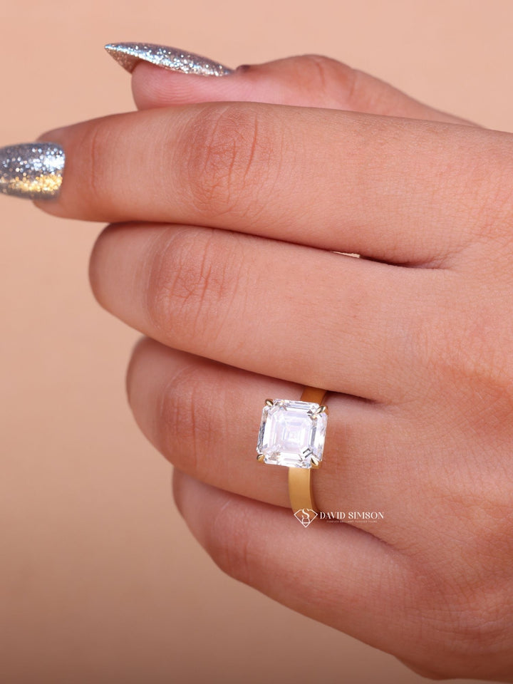 1.50CT-2.50CT Asscher Cut Moissanite Diamond Thick Band Engagement Ring