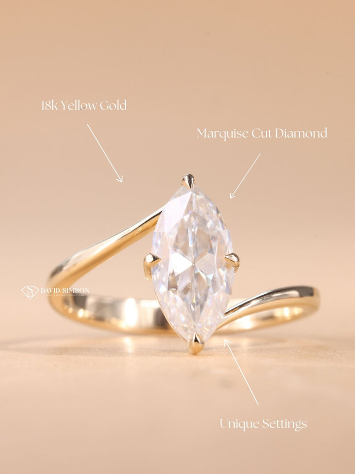 1.0CT-3.0CT Marquise Cut Moissanite Bypass Diamond Engagement Ring
