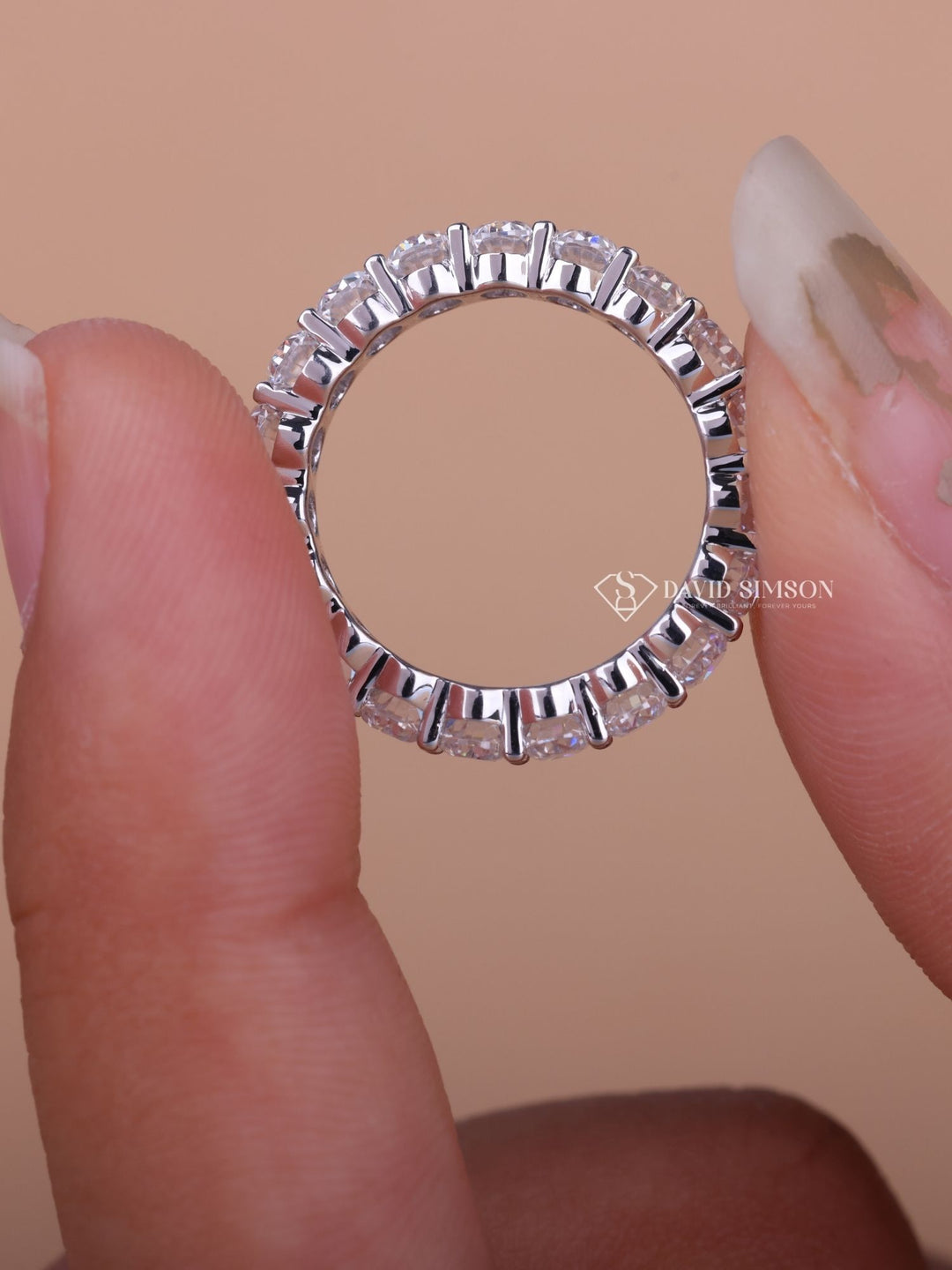 Oval Cut Moissanite Diamond Full Eternity Shared Prongs Wedding Band