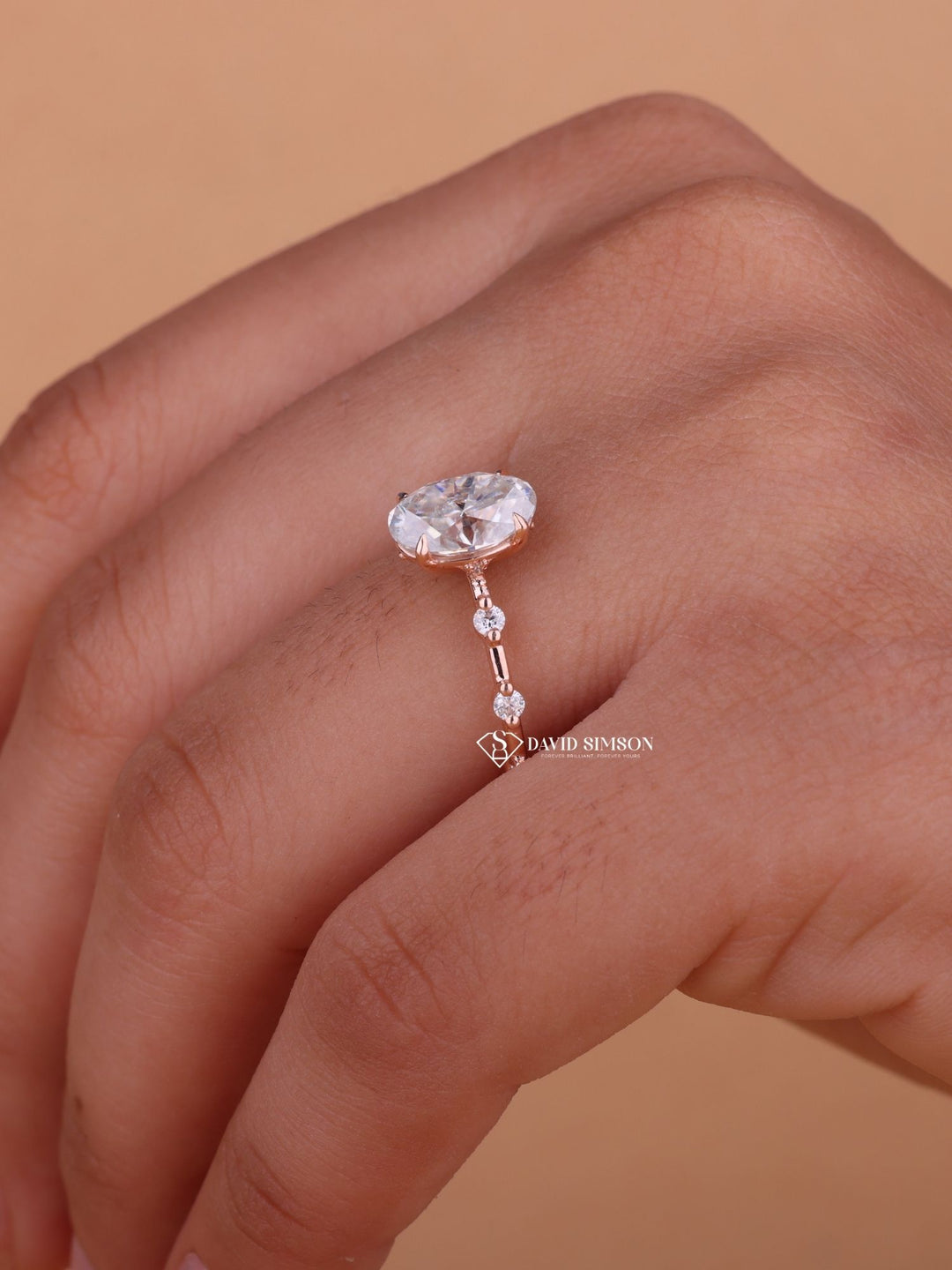 2.50CT-3.50CT Oval Cut Moissanite Diamond Distance Pave Engagement Ring