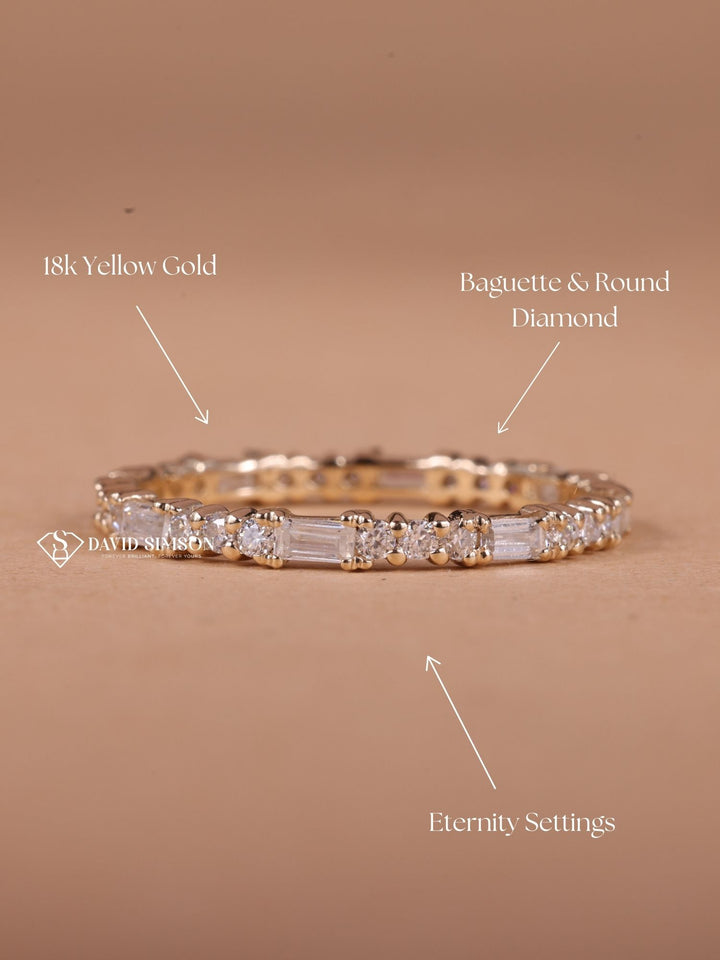 Round & Baguette Cut Moissanite Diamond Full Eternity Wedding Band