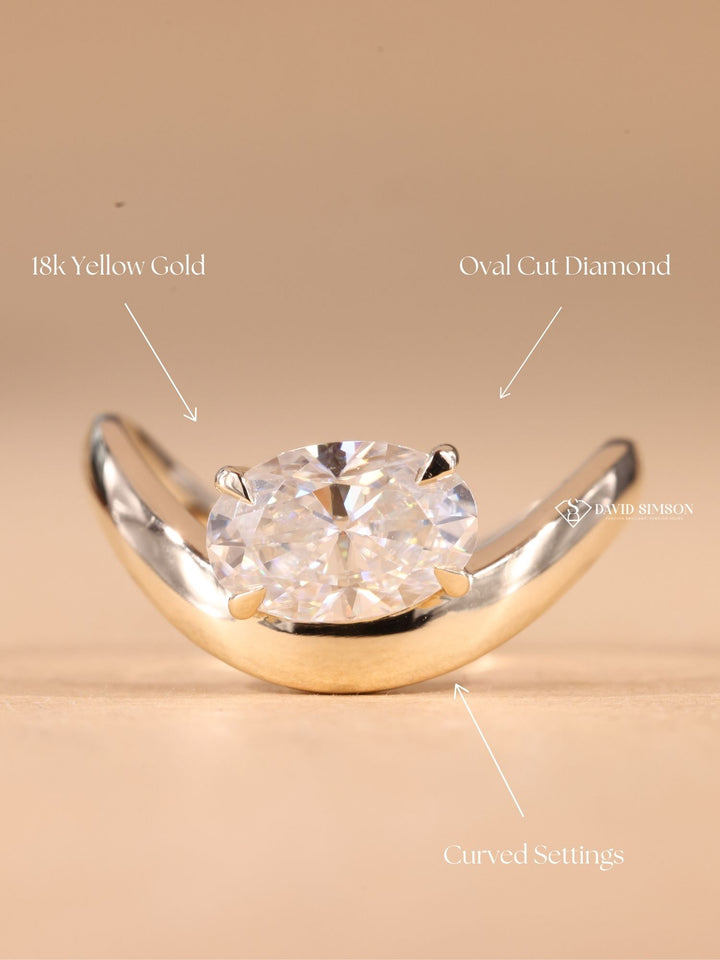 2.0CT-3.0CT Oval Cut Moissanite Unique Curved Diamond Engagement Ring