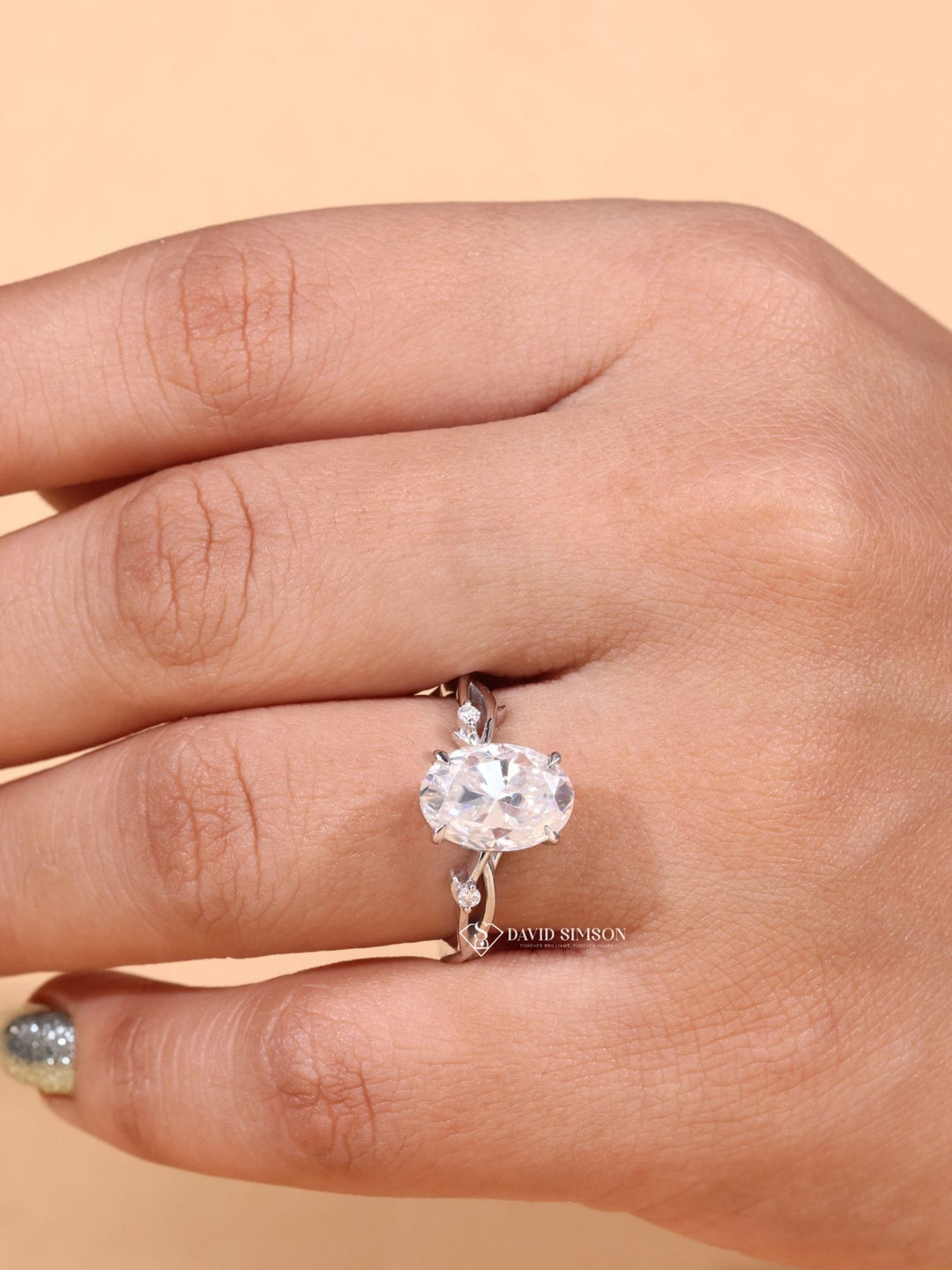 1.50CT-2.50CT Oval Cut Moissanite Nature Inspired Diamond Engagement Ring