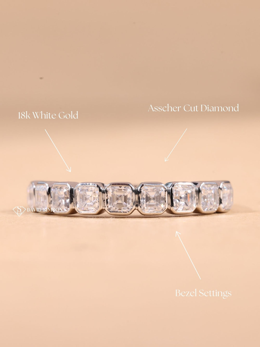 Bezel Set Asscher Cut Moissanite Diamond Half Eternity Wedding Band