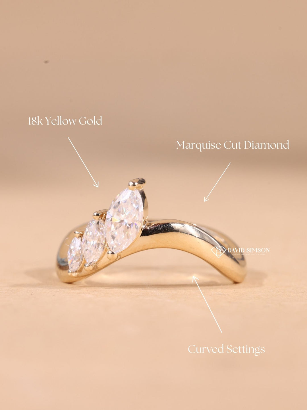 Marquise Cut Moissanite Diamond Curved Unique Wedding Band