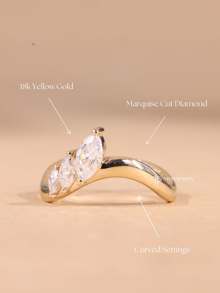 Marquise Cut Moissanite Diamond Curved Unique Wedding Band