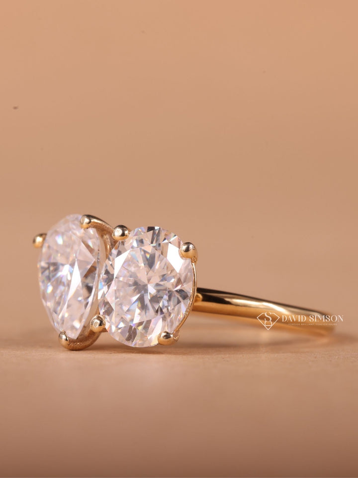 2.0CT Oval &amp; 2.0CT Pear Cut Moissanite Diamond Two Stone Engagement Ring