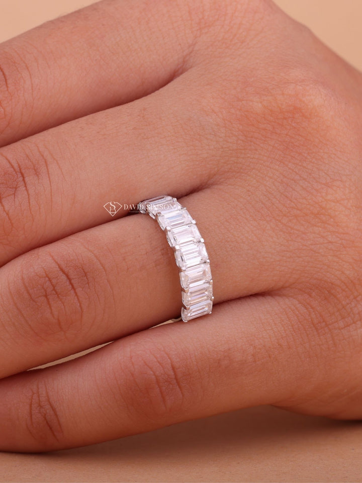 Emerald Cut Moissanite Diamond Half Eternity Wedding Band