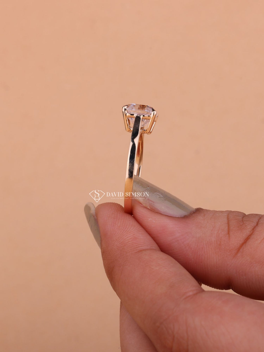 2.0CT-3.0CT Asscher Cut Moissanite Diamond Solitaire Engagement Ring