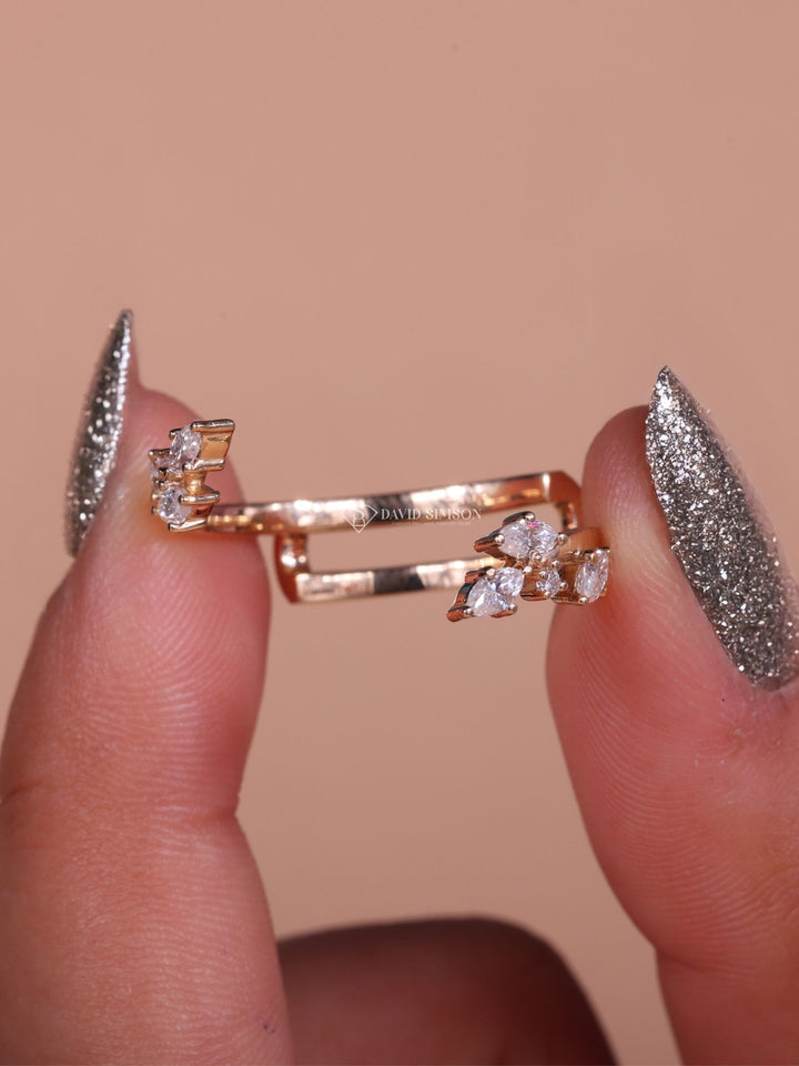 Open Round & Marquise Cut Moissanite Diamond Nature Inspired Wedding Band