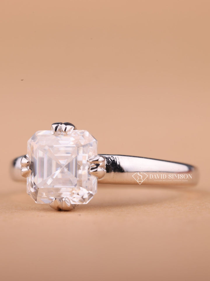 1.50CT-2.50CT Asscher Cut Moissanite Solitaire Diamond Engagement Ring