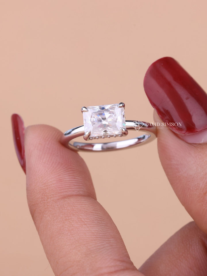 1.50CT-2.50CT Radiant Cut Moissanite Diamond Hidden Halo Engagement Ring