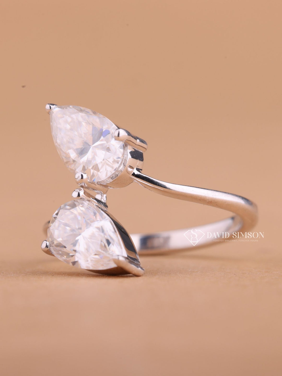 Pear Cut Moissanite Diamond Toi et Moi Open Engagement Ring for Her