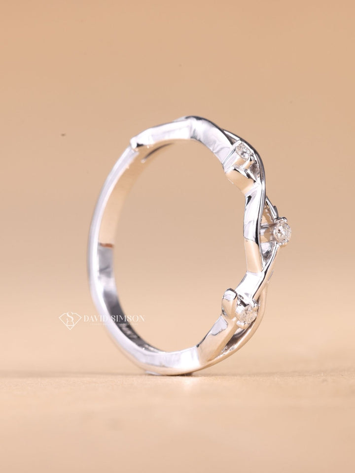 Round Cut Moissanite Diamond Twig Wedding Band