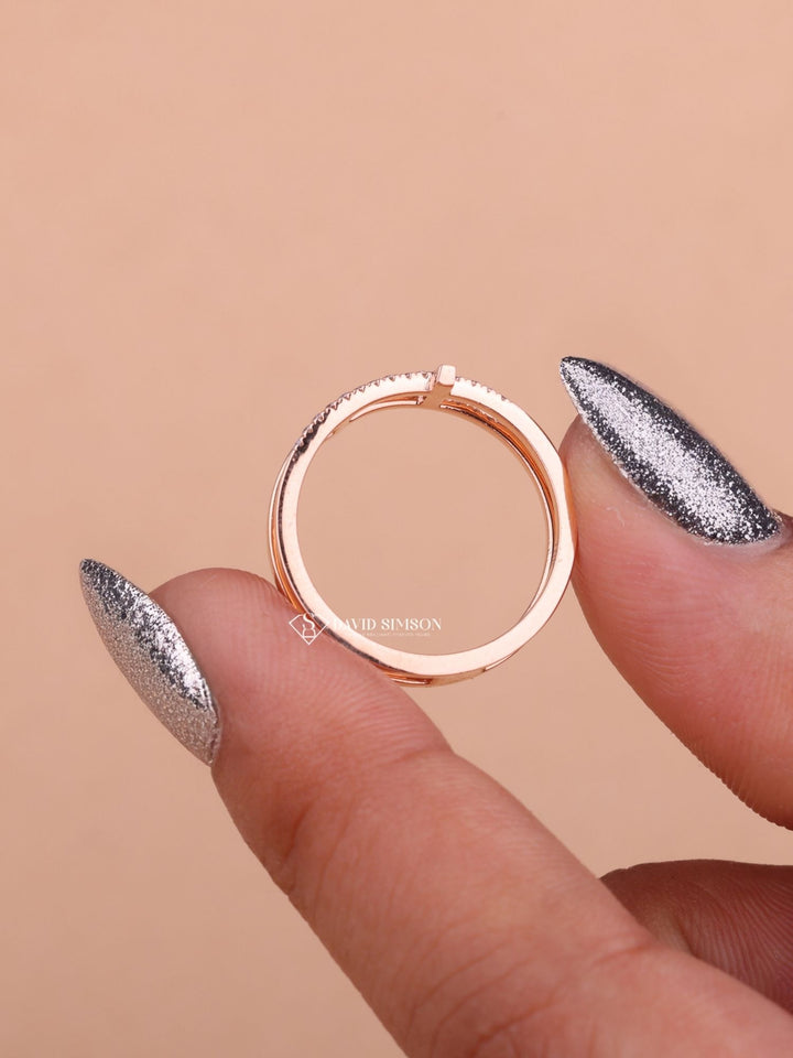 Round Cut Moissanite Diamond Cross Wedding Band in Solid Gold