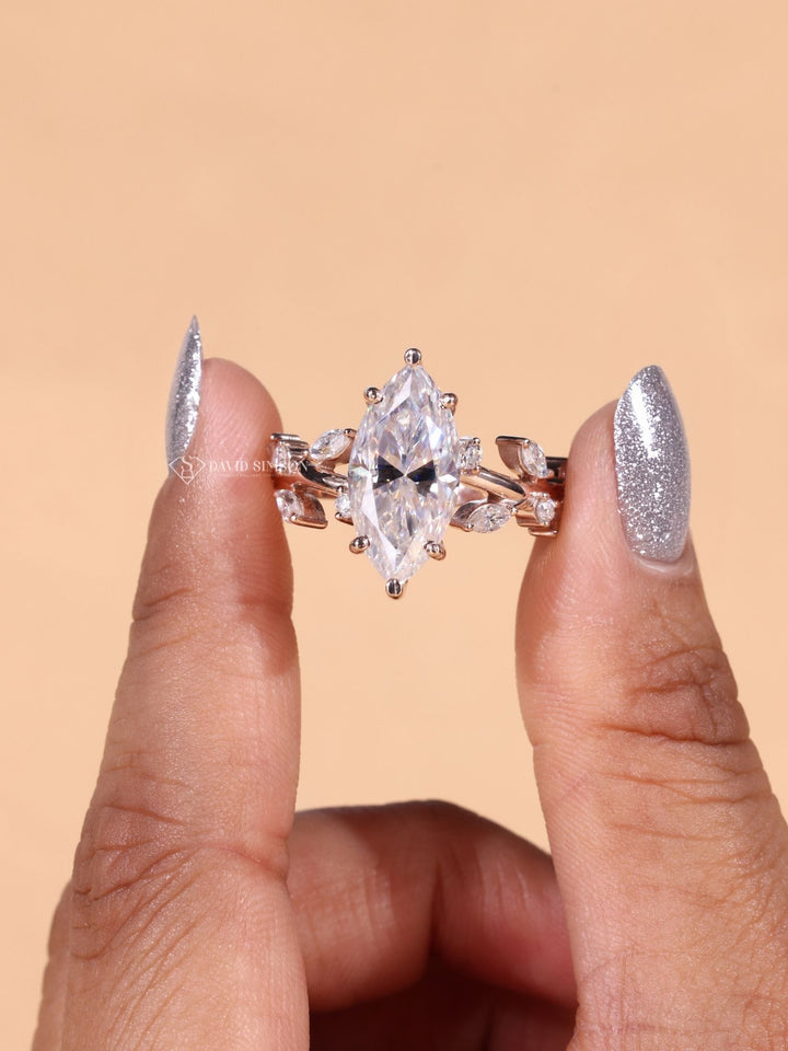 1.50CT-2.50CT Marquise Cut Moissanite Diamond Nature Inspired Engagement Ring