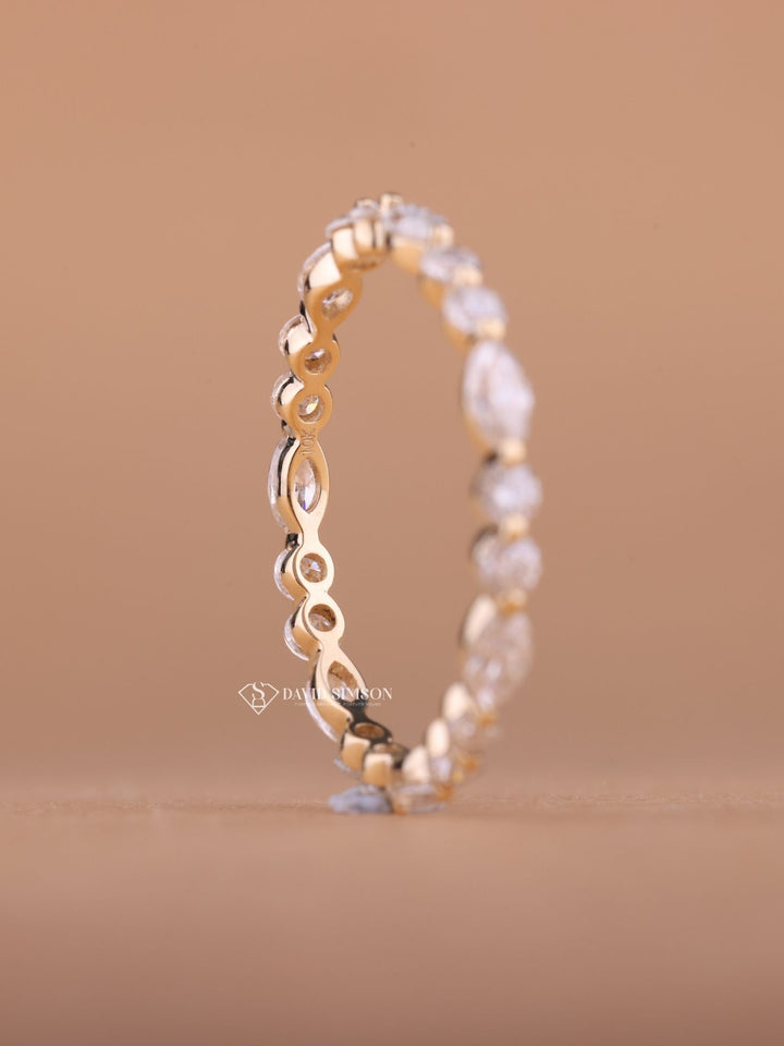 Round & Marquise Cut Moissanite Diamond Full Eternity Wedding Band
