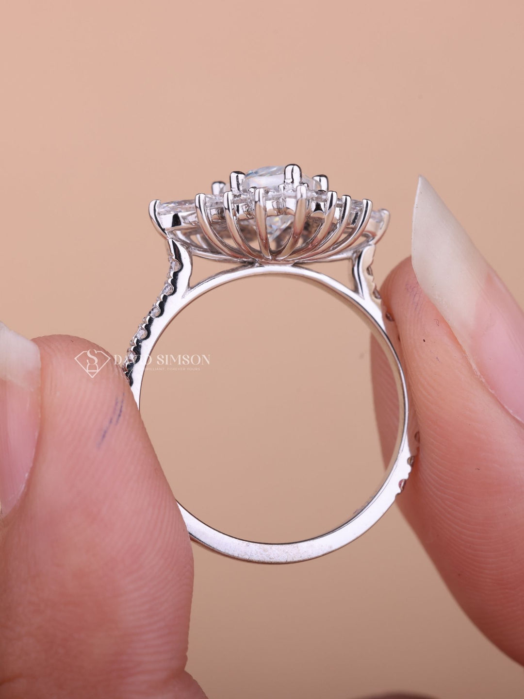 1.50CT-2.50CT Marquise Cut Moissanite Halo Cluster Diamond Engagement Ring