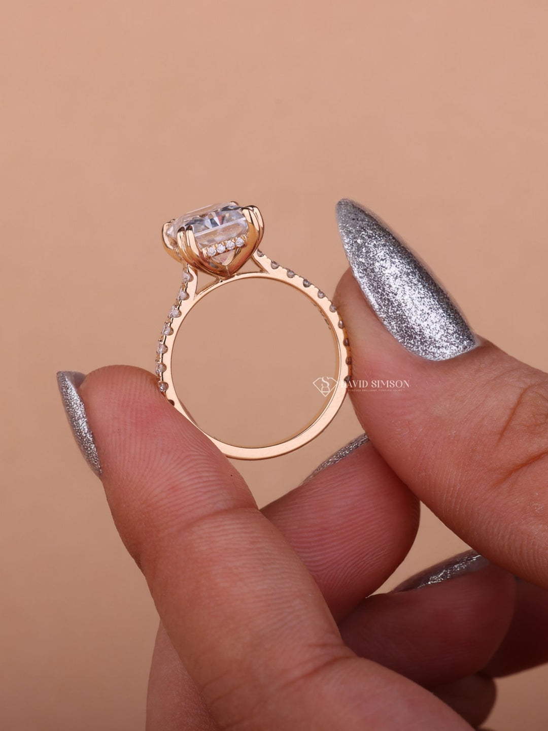 2.0CT-3.0CT Radiant Cut Moissanite Hidden Halo Diamond Engagement Ring