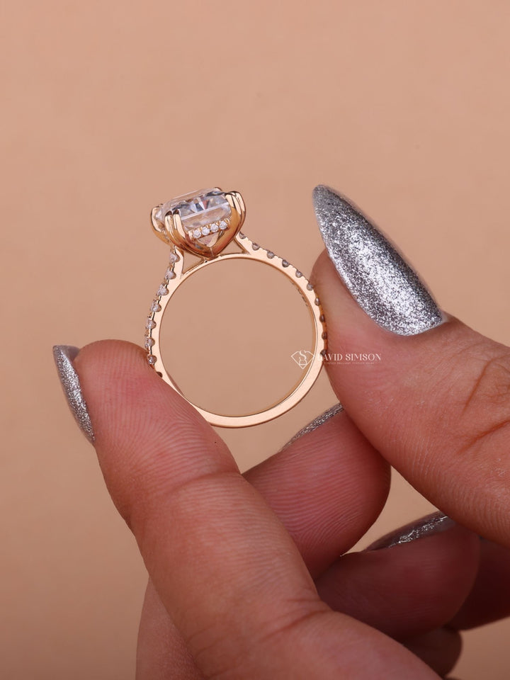 2.0CT-3.0CT Radiant Cut Moissanite Hidden Halo Diamond Engagement Ring